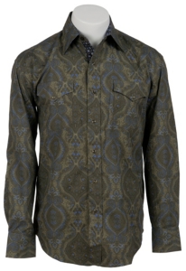 Stetson® Men's Green & Blue Paisley Print Long Sleeve Western Snap Shirt 04250131GR
