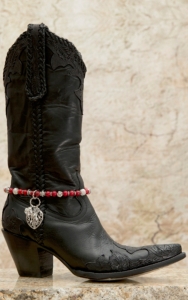 Blazin Roxx® Silver Heart & Key Charms Red Beaded Boot Bracelet
