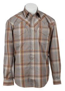 Stetson® Mens Grey, Orange & Blue Plaid Long Sleeve Western Snap Shirt  04780138BR