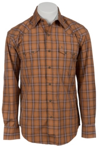 Stetson® Men's Orange & Grey Plaid Long Sleeve Western Snap Shirt 04780140OR
