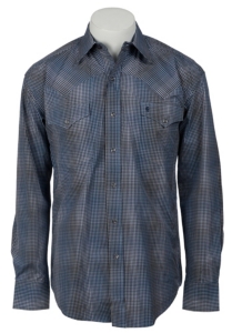 Stetson® Men's Blue & Navy Check Long Sleeve Western Snap Shirt  04780711BU