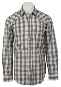 Stetson® Mens Natural, Grey & Red Plaid Long Sleeve Western Snap Shirt 04780715GY
