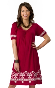 Roper® Womens Red Jersey Knit with White Embroidery Short Sleeve Dress