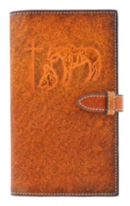 M&F Western Products® Brown Leather Cowboy Prayer Embossed Small Bible Cover