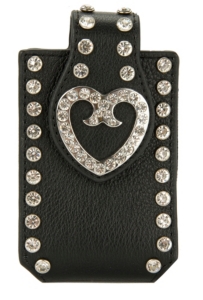 M&F Western Products® Ladies Black Leather with Silver Heart Concho Cell Phone Case