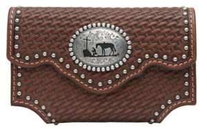 Nocona® Brown Leather Tooled Basket Weave Praying Cowboy Cell Phone Case w/ 360 Clip