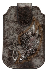 M&F Western Products® Grey and Brown with Silver Winged Cross iPhone Sleeve
