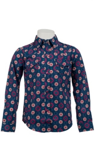 Roper® Girl's Blue w/ Pink Floral Print Long Sleeve Western Shirt