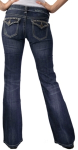Stetson® Women's Medium Stonewash w/ Silver Studs Flap Pocket Boot Cut Jean
