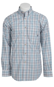 Ariat® Men's L/S Devon White & Blue Western Plaid Shirt