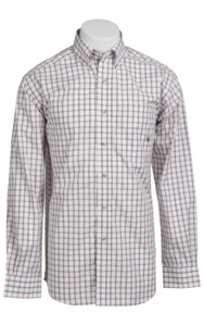 Ariat® Men's L/S Halpern White & Brown Western Plaid Shirt 10010649