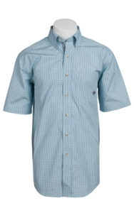 Ariat® Men's S/S Gabe Turquoise & Brown Western Plaid Shirt 10010662