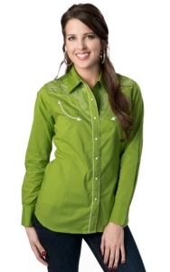 Ariat® Women's Jude Green with White Paisley Embroidery Long Sleeve Retro Western Shirt