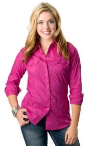 Ariat® Women's Cassie Pink Floral Paisley Embroidery with Sequins Long Sleeve Western Shirt