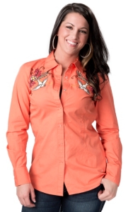Ariat® Women's Coral Cantina Fitted Bird and Floral Embroidery Long Sleeve Western Shirt