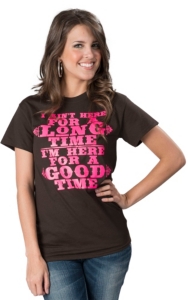 Too Floozy® Ladies I Ain't Here For A Long Time I'm Here For A Good Time Choc S/S Tee