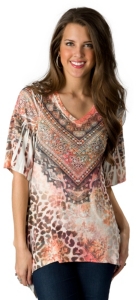 R. Rouge® Women's Orange and Black Leopard 3/4 Tunic Fashion Top
