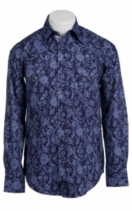 Stetson® Men's Blue w/ Light Blue Paisley Print Long Sleeve Western Snap Shirt