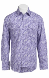 Stetson® Men's Purple and White Paisley Long Sleeve Western Snap Shirt 104250272
