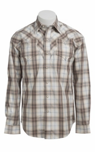 Stetson® Men's Natural and Grey Plaid Long Sleeve Western Snap Shirt