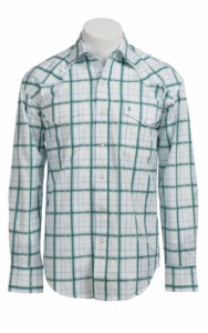 Stetson® Men's White and Turquoise Plaid Long Sleeve Western Snap Shirt 104780278