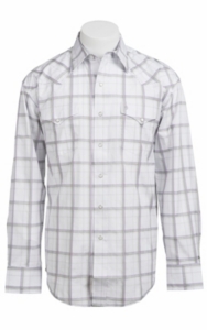 Stetson® Men's White with Grey, Purple and Green Satin Striped Plaid Long Sleeve Western Snap Shirt 104780279