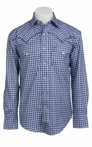 Stetson® Men's Blue & Light Blue Plaid Long Sleeve Western Snap Shirt 104780283