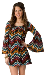 2Tee Couture® Women's Purple Multicolor Chevron Print Long Sleeve Dress