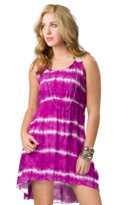 Vintage Havana® Women's Fuschia Tie Dye with Crochet Back Hi-Lo Sleeveless Dress