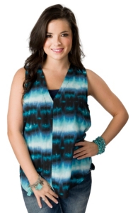 Vintage Havana® Women's Blue and Turquoise Tie Dyed Folded Back Sleeveless Fashion Top