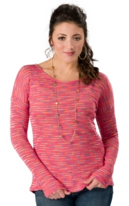 Vintage Havana® Women's Coral Stripe Open Back Long Sleeve Fashion Top