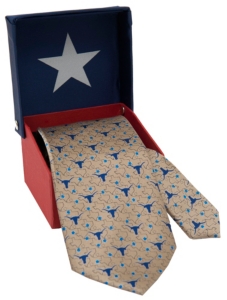 American Lifestyle® Tan with Longhorns, Stars & Texas Outline Neck Tie