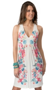 R. Rouge® Women's White with Mirror Floral Print Lace Racer Back Sleeveless Dress