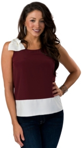 Fashion Spy® Game Day™ Ladies Maroon with White and Bow Sleeveless Fashion Top