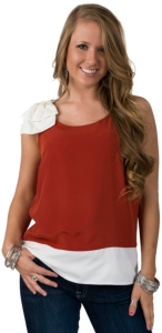 Fashion Spy® Game Day™ Ladies Texas Burnt Orange with White and Bow Sleeveless Fashion Top