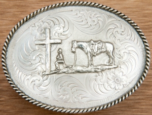 Montana Silversmiths® Silver Praying Cowboy Oval Belt Buckle