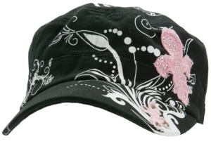 M&F® Black, White & Pink Fleur De Lis Military Style Cap