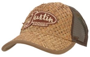 Justin Boots® Tan Woven Straw with Brown Mesh Back Logo Cap
