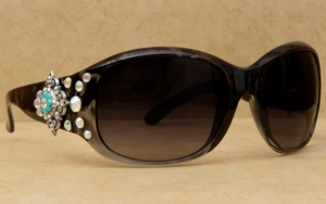 Blazin Roxx® Women's Black with Silver Berry Diamond Concho with Turquoise and Clear Crystals Sunglasses