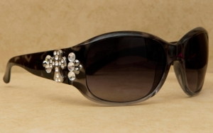 Blazin Roxx® Women's Black with Silver Cross and Clear Crystals Sunglasses