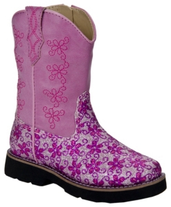 Roper® Infants Pink Daisy Glitter Square Toe Western Boots