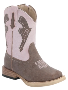 Roper® Infants Brown w/ Pink Pistol Top Square Toe Western Boots