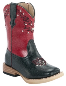Roper® Infants Black w/ Red Studded Top Square Toe Western Boots