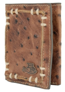 Justin® Bent Rail™ Brown Ostrich Print with Thick Stitch Tri-Fold Wallet