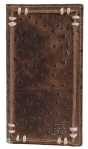 Justin® Bent Rail™ Brown Ostrich Print with Thick Stitch Rodeo/Checkbook Wallet 1752102