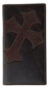 Justin® Bent Rail™ Dark Brown w/ Diagonal Cross Mens Rodeo Wallet/Checkbook Cover