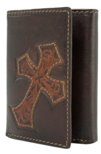 Justin® Chocolate Brown with Tooled Cross Tri-Fold Wallet