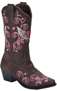 Roper® Kids Brown w/ Pink Embroidereded Western Fashion Boots
