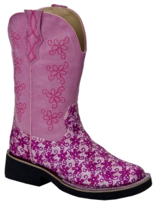 Roper® Kids Pink Daisy Glitter Square Toe Western Boots