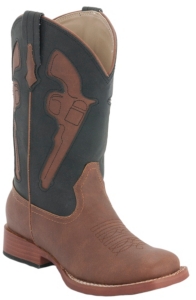 Roper® Kids Brown w/ Black Top & Brown Pistols Square Toe Western Boot